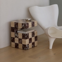 Travertin et Rosso Levanto Table basse carrée en marbre naturel Table basse en marbre moderne Socles Table basse sur pied
