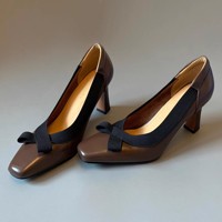 Chaussures Mary Jane élégantes et décontractées pour femmes, en cuir, à bout carré, avec nœud décoratif, talon carré bas, idéales pour le bureau et les occasions habillées