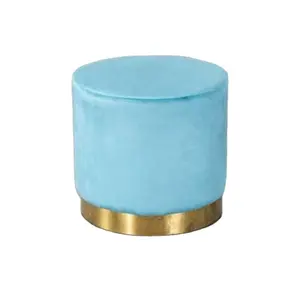 wholesale Living Room Chair Specific Use Modern Lounge Chair velvet pouf round fabric stools ottoman with metal base