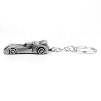 Porte-clés de voiture en métal en gros, vintage, de marque, 3D, en alliage, en forme de chariot, avec roue mobile et film, souvenir