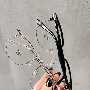 Lunettes anti-lumière bleue demi-cadre Qianai, verres ovales en PC, style coréen unisexe P4 21082 - Product Image 1