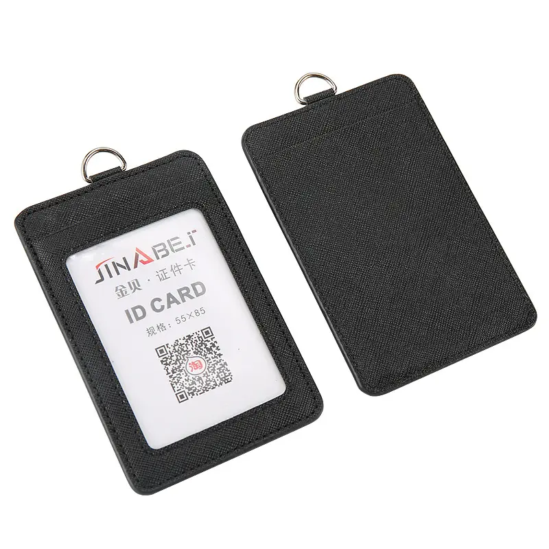 Portatarjetas de cuero de alta calidad, soporte Vertical para tarjetas de PU, con etiqueta para el nombre del personal, con licencia de trabajo