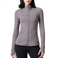Veste de yoga zippée à manches longues pour femme, gris uni, avec surpiqûres contrastées, vêtement de sport extensible et actif