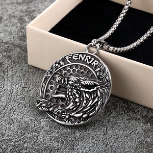 Fenrir Wolf Pendant <b>Necklace</b> Stainless Steel Men's Viking <b>Celtic</b> Animal Design Gift Jewelry Fashion Accessory - Product Image 2