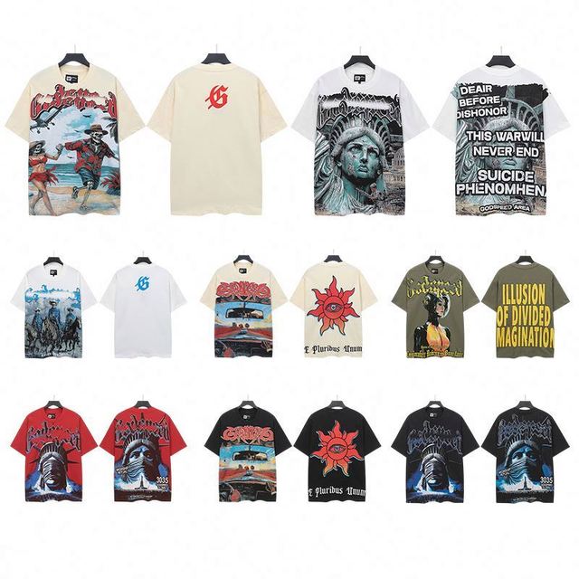 WEILUOSI Quality Godspeed Heavyweight 100%Cotton Oversized T-shirt Retro Streetwear Hot Brick Graffiti Printed Rhinestones Men's