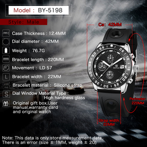 Nouvelle montre chronographe à quartz BENYAR BY-5198 de marque supérieure, étanche <span class=keywords><strong>50M</strong></span>, pour hommes, avec verre trempé, montre-bracelet tendance - Product Image 4