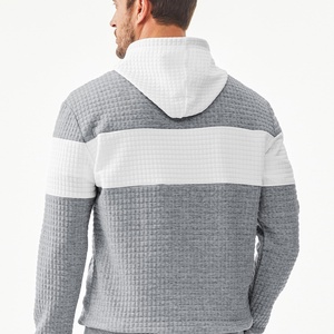 Casual <b>Waffle</b> Knit Pullover Hooded Sweatshirt Long Sleeve with Lightweight Drawstring Color <b>Block</b> and Embroidered Kanga Pocket - Product Image 4