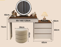 Table de maquillage moderne avec miroir éclairé par LED, réglable, pour chambre à coucher, salle de bain et salon, en blanc