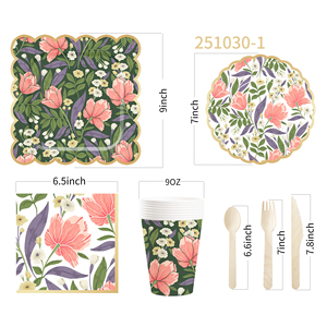 DAMAI New Customized Design Flower Theme <b>Disposable</b> Dessert Dinner Paper Plates Cups Napkin Floral Tableware Set - Product Image 5