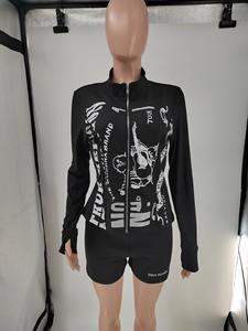 Женский комплект из 2-х предметов, шорты с принтом, куртка на молнии с длинным рукавом и шорты, комплект из двух предметов, спортивные костюмы для женщин - Product Image 5