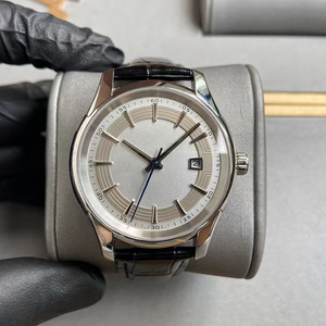 Reloj de Hombre Mecánico Automático con Fecha, Caja de Acero 316L, Esfera Plateada con Ranuras, Correa de Cuero Negra, Arte Horológico Superior Hour Vision - Product Image 1