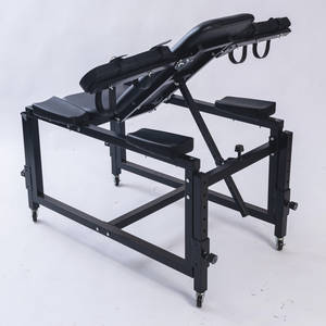 Chaise BDSM robuste, <span class=keywords><strong>table</strong></span> gynécologique réglable avec attaches et roulettes pour jeux fétichistes et utilisation avec machine pour adultes (Noir) - Product Image 5