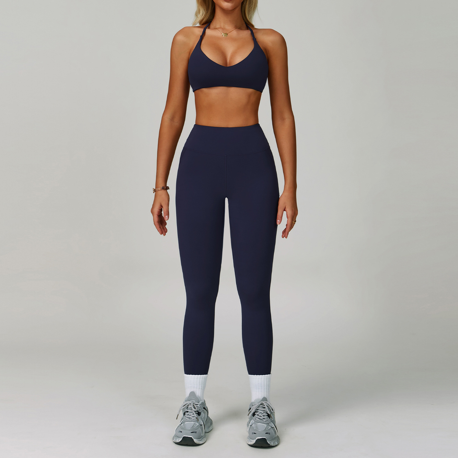 Hanging Neck Bra+ Leggings (Navy)