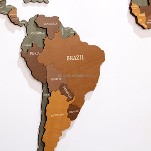 Arredamento di arte della parete di legno grande 3D colore marrone mappa del mondo di viaggio con <span class=keywords><strong>pini</strong></span> - Product Image 2