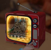 89-129 pièces, jouet éducatif de construction de petite maison de montagne, puzzle en bois 3D à assembler soi-même, style télévision, avec lumière mobile