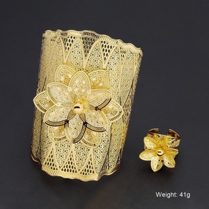 JXX Luxe – Ensemble de bijoux plaqué or 24 carats en cuivre, style Dubaï, africain, indien, pour fête, fiançailles, mariage, mariée arabe - Product Image 4