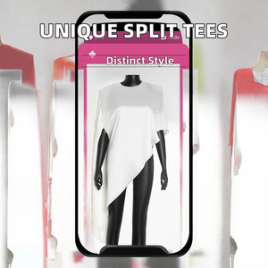 Camisetas largas de punto con estampado Digital transpirable sólido Irregular, camisetas simples con cuello redondo para mujer, camisetas atractivas de calle alta - Product Image 2