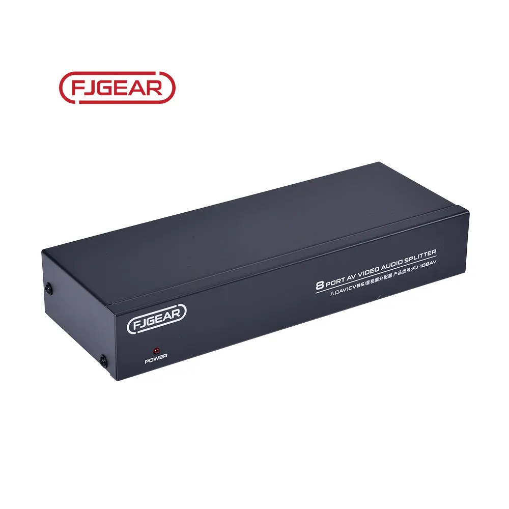 Fjgearホット販売1 in 8 out rca 8ポートavスプリッターおよび信号増幅器サポートオーディオおよびビデオ