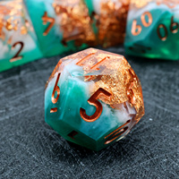 Jeu de dés polyédriques en résine fait main de 7 pièces, finition cuivre rouge et paillettes dorées, pour DND et jeux de société, design à bords tranchants - N23