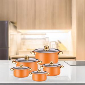 Home Kitchen Cookware <b>Sets</b> 10-Piece Basic Modern Eco-Friendly Stainless Steel Soup Stock <b>Pots</b> Glass + Silicone Covers Gas <b>Pot</b> - Product Image 2