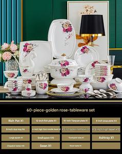 Bộ bát đĩa gốm sứ Hoa mẫu đơn vàng, quà tặng cưới gia đình, bán buôn và nhận đặt hàng theo yêu cầu - Product Image 6