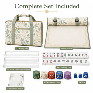 Complete American Mahjong Set with Floral Carrying Case <b>Roll</b> Up <b>Mat</b> Clear Acrylic Racks Tiles and Accessories - Product Image 2