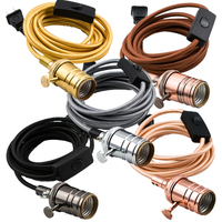 Câble électrique coloré en tissu tressé de 1m avec interrupteur et prise E26 E27 Socket Retro Antique Vintage Suspension Support de lampe