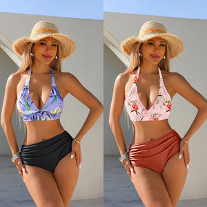 ชุดว่ายน้ำวันพีชสไตล์ยุโรปอเมริกันชุดว่ายน้ำสตรีขนาด XL แบบปกติเซ็กซี่แบบผูกเชือกชุดชายหาดพิมพ์ลายเอวสูงผ้าโพลีเอสเตอร์100% รวดเร็ว - Product Image 1