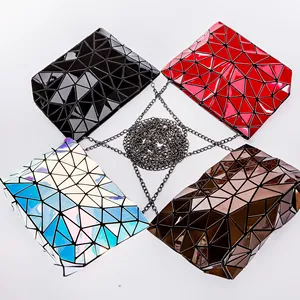 Factory Wholesale Laser Holographic Geometric Luminous PU Handbag Purse Chain Strap Cross Body Shoulder Bags Tote Purse