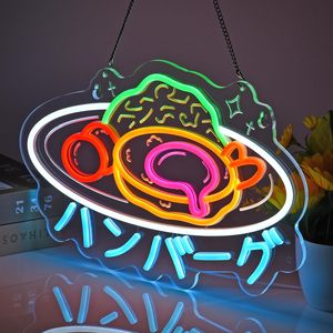 Letreros de neón LED regulables con alimentación USB para decoración de escaparates, luz ambiental, luz indicadora de calle, estilo japonés Hamburg Steak - Product Image 6