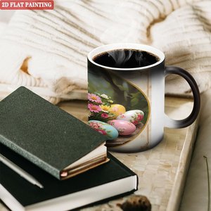 Magic Mug 11oz Frosted Black <b>Ceramic</b> Heat Sensitive <b>Cup</b> With Easter Egg Flower Design - Product Image 3