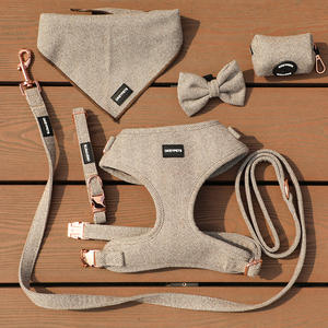 Set Harness, Kalung, dan Tali Anjing dari Katun Twill Lembut Warna Cokelat, Desain Khusus Produsen Hewan Peliharaan, Dapat Disesuaikan - Product Image 1