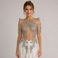 Robe de mariée brodée florale avec corsage en dentelle et appliques multicolores LT2562A – Luxe, élégance, sexy, traditionnelle, décontractée, antistatique, en maille