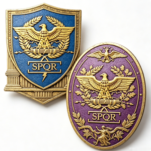 Emblema de Águila Romana SPQR, Chapado en Oro, Latón, Esmalte Duro, Arte Antiguo Coleccionable, Forma Rectangular - Product Image 6