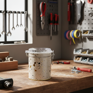 90x110 mm Terrazzo Cream round Metal Storage <b>Box</b> <b>with</b> Wire Clasp and Transparent Lid for <b>Tool</b> Organization - Product Image 3