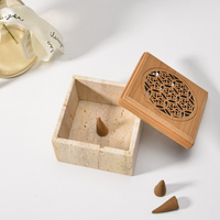 Boîte Bakhoor en pierre naturelle de luxe avec couvercle Mubkhar Bukhoor support Yoga méditation travertin carré brûleur d'encens