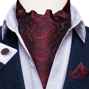 Conjunto de Corbata Ascot de Poliéster con Diseño Paisley para <span class=keywords><strong>Hombre</strong></span>, Corbata Sólida, Anillo para Corbata, Cravat para Boda, Pañuelo de Bolsillo Morado y Gemelos - Product Image 3