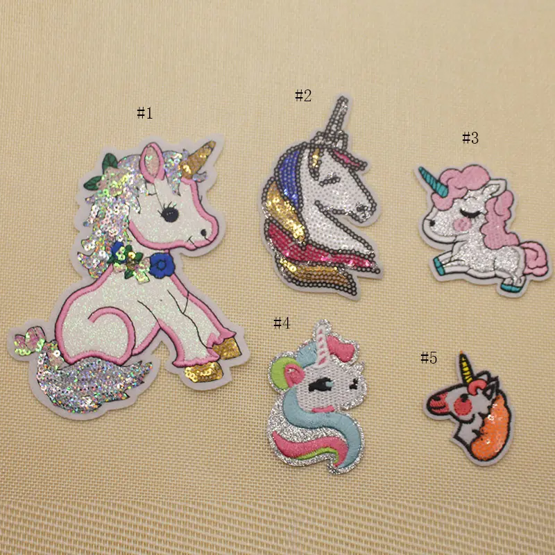 Vendita calda carino ferro personalizzato sui paillettes unicorn ricamato patch per i vestiti per bambini