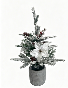 Mini sapin de Noël artificiel floqué avec poinsettias, pommes de pin et baies, <span class=keywords><strong>en</strong></span> <span class=keywords><strong>pot</strong></span>, pour la décoration de Noël à la maison, au bureau ou sur le bureau - Product Image 1