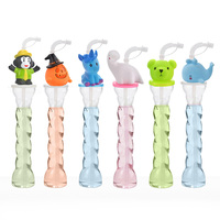 Gobelets en verre à spirale torsadée fantaisie, dinosaure, requin, sirène, flamant rose, ange, en plastique PET, paille unique pour boisson glacée