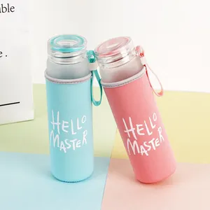 Popular sales Custom Logo Skinny Matte Glass Straight Drinking Water Bottle Promotion With Lid and Sleeve