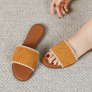 Sandales à motif tissé tendance pour femmes de marque avec logo métallique, pantoufles en cuir, <span class=keywords><strong>chaussures</strong></span> plates décontractées à enfiler, <span class=keywords><strong>chaussures</strong></span> ouvertes - Product Image 4
