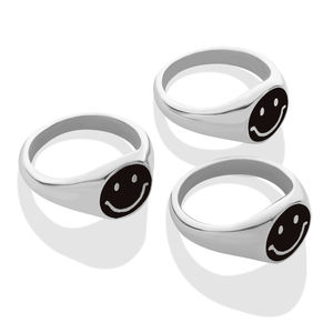 Anillo Moderno Minimalista con Cara Feliz, <span class=keywords><strong>de</strong></span> Acero <span class=keywords><strong>de</strong></span> Titanio, Chapado en Oro <span class=keywords><strong>de</strong></span> 18K, con Esmalte <span class=keywords><strong>de</strong></span> Gota <span class=keywords><strong>de</strong></span> Aceite, Ajustable para Mujer, Uso Diario, Casual, Social - Product Image 2