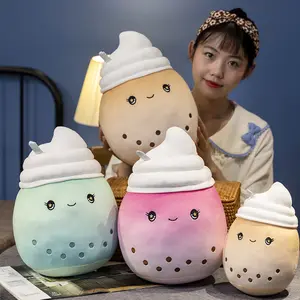 Kawaii Boba Leite Chá Brinquedo De Pelúcia Pequeno Recheado Macio Rosa Sorvete De Morango Boba Chá Brinquedos De Pelúcia