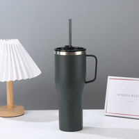 Taza de viaje de acero inoxidable con aislamiento al vacío de doble pared con revestimiento interior de cerámica de 40oz de gran capacidad, termo caliente de diseño moderno