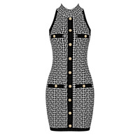 Robe Mini moulante sans manches à col roulé, tenue d'été tendance pour femmes, avec imprimé boutons, décontractée, collection