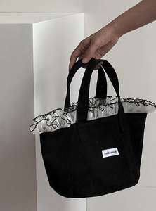 Bolso Tote de Lona con Ribete de Encaje para Mujer, Gran Capacidad, Estilo Ins, Bolso de Maternidad, Bolso de Compras Portátil con Asas - Product Image 6