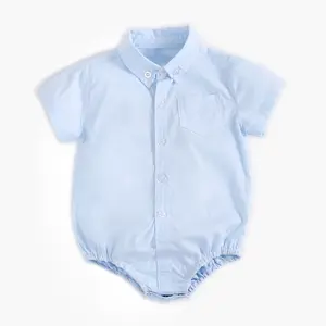 Combinaison d'été à manches courtes et col Polo pour tout-petit, barboteuse en coton pour nouveau-né garçon, couleur unie, vente en gros