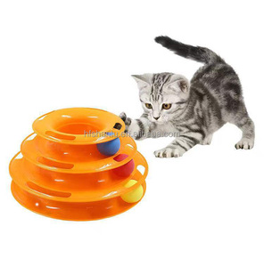 Cheap Custom Eco- Friendly Removable Training Exercise 3 Level Plastic Roller Tracks Tower Cat Ball Toy Interactive Pet Cat Toy