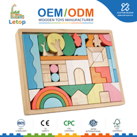 Juego de Bloques de Formas Creativas de Madera Montessori, 46 Piezas, Juguete Apilable, Educativo para Niños Pequeños, Aprendizaje STEM, Juego Sensorial, Regalo Divertido